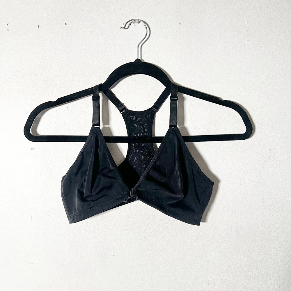 Moving Comfort Sports Bra Large Black DriLayer Racerback Front Close